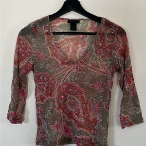The Limited Women's Paisley V-Neck Top - Pink and Gray Sheer Y2K